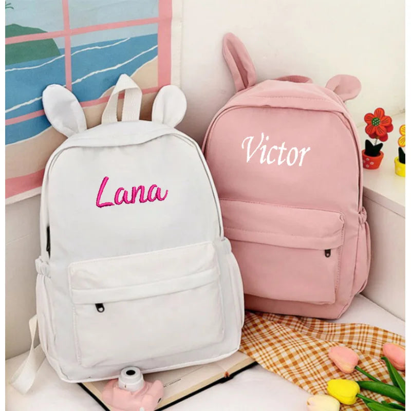 Personalized Solid Color Rabbit School Student Backpacks childrensterritory