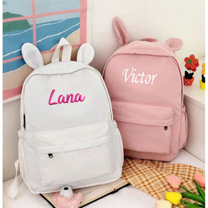 Personalized Solid Color Rabbit School Student Backpacks childrensterritory