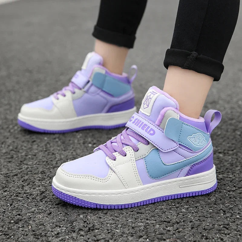 Warm Plush High-Top Kids Sports Sneakers