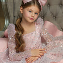 Kids Girls Glitter Sequin Puffy Dresses For Birthday Party