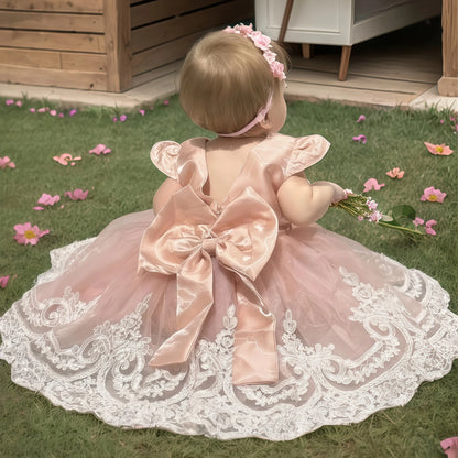 Girls Embroidery Bow Design Princess Dresses