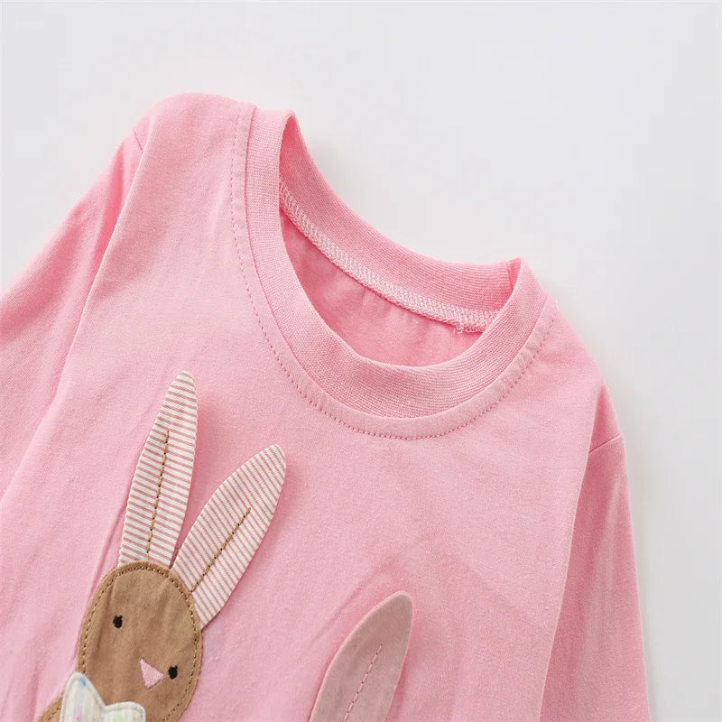 Bunny Applique Design Long Sleeve Girls T Shirts