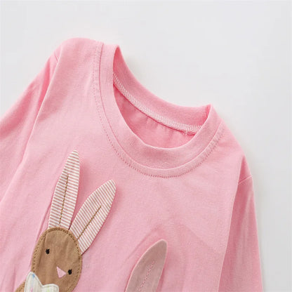 Bunny Applique Design Long Sleeve Girls T Shirts childrensterritory