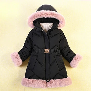 Kids Girls Warm Fur Hooded Long Coat/Jacket