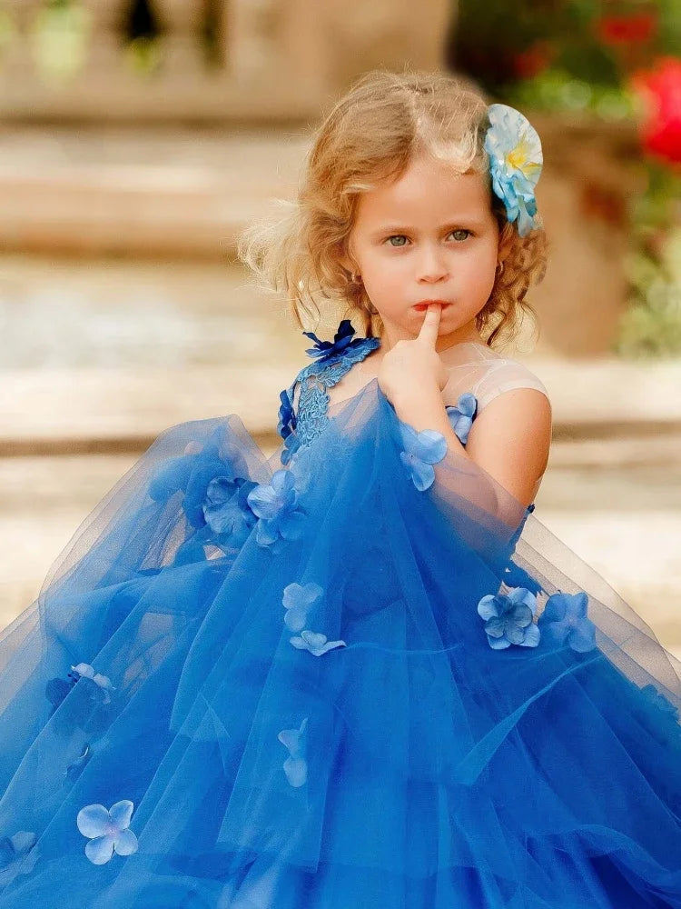 Baby/Kids Girls Tulle Flowers Appliques Banquet Princess Gowns