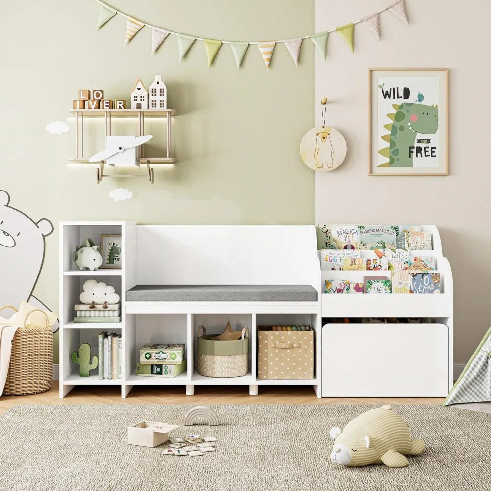 Bookshelf for Kids with Six Storage Cubbies and a Seat Cushion