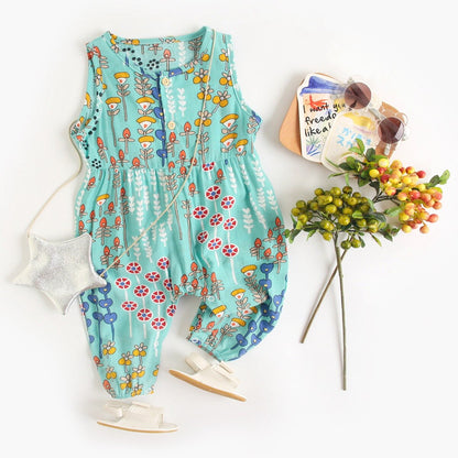 Floral Baby Girls Sleeveless Casual Cotton Jumpsuits childrensterritory