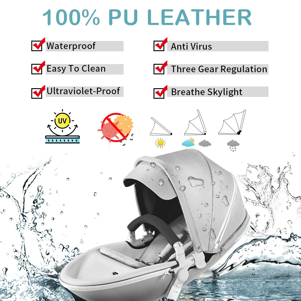 2 in 1 Rotateable, PU Leather Luxury Baby Stroller childrensterritory