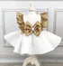 Gold Sequined Bow Knee Length First Birthday Party Dress childrensterritory