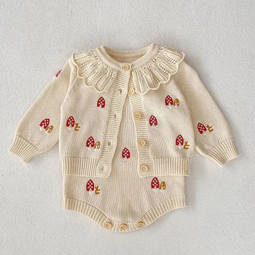 Baby Girl Hollow Out Knitwear Outfit Set