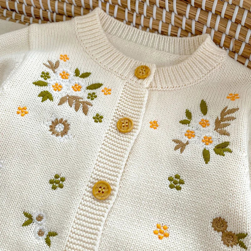 Flower Embroidery Knitted Baby Girls Cardigan