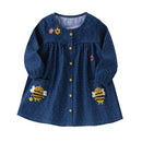 Little Girls Cartoon Bees Design Long Sleeves Dress with Pockets childrensterritory