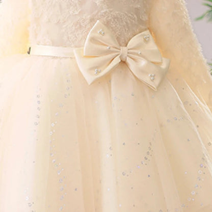 Toddler Girl Elegant Lace Bow Design Baptism Dress