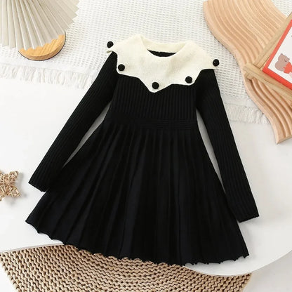 Girls’ Elegant Long-Sleeve Winter Party Dress childrensterritory