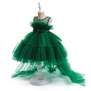 Kids Girls Formal Puffy Princess Wedding Birthday Dress with Trail