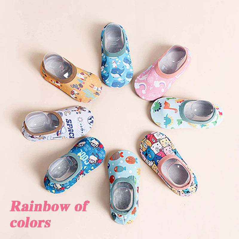 Cartoon Design Baby Beach Sneakers, Aqua Barefoot Shoes