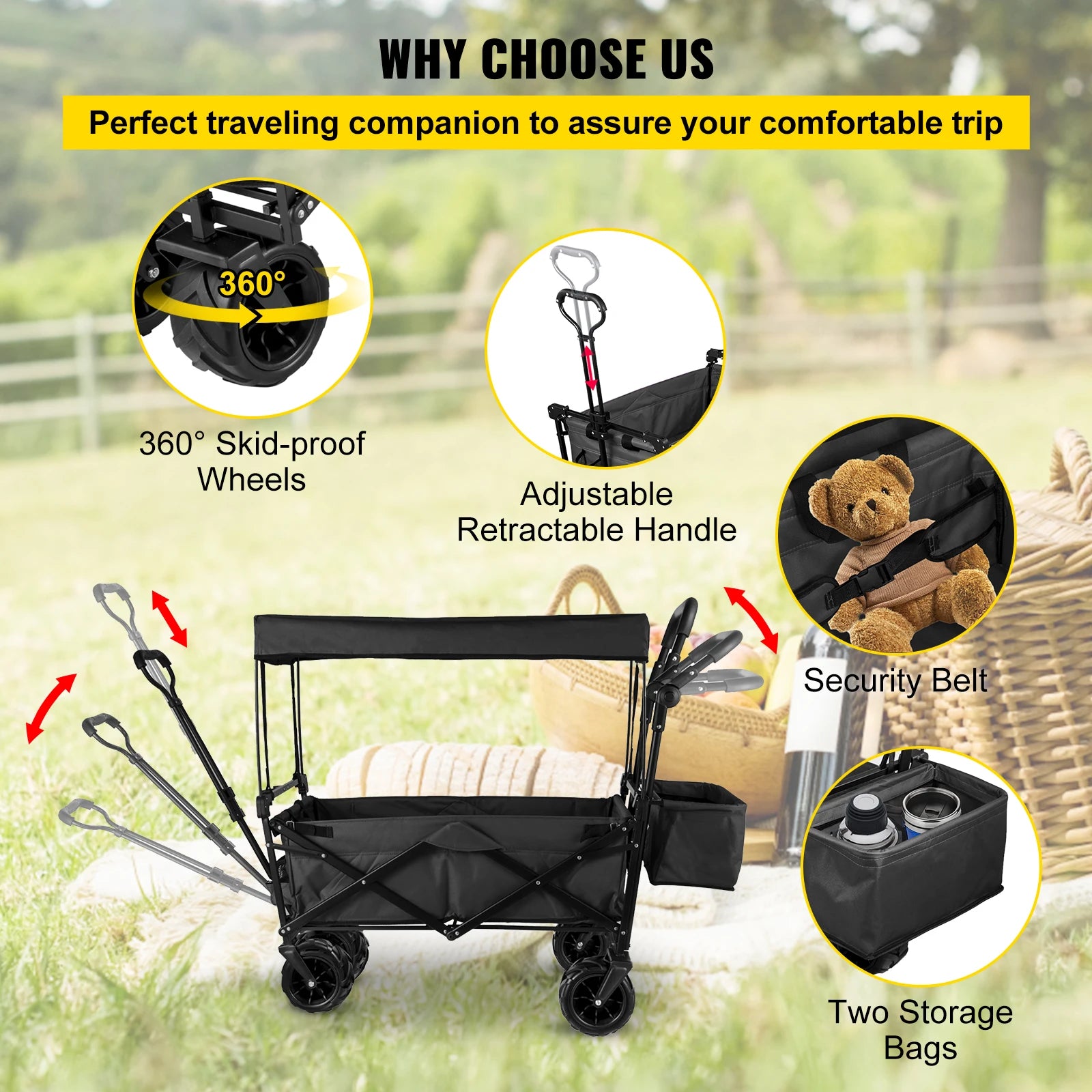 Folding Wagon Utility Carts With Removable Canopy &amp; Wheels childrensterritory