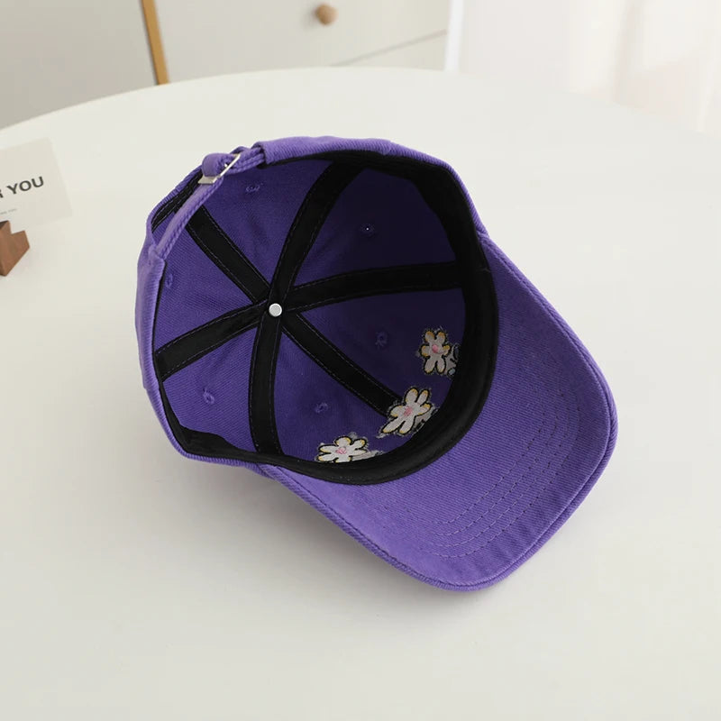 Little Girls Flowers Embroidery Adjustable Sports Caps