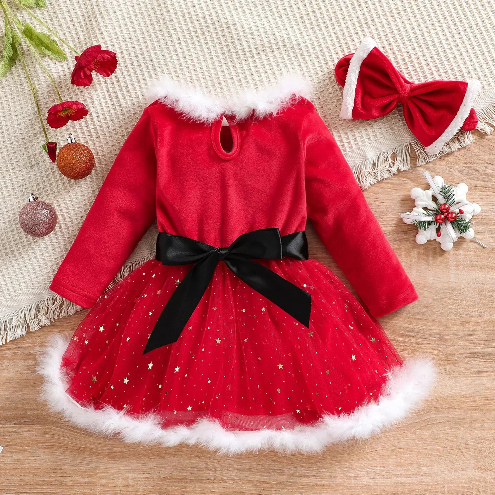 Girls' Round Neck Long Sleeves Christmas Dresses
