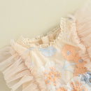 Baby Girl Tulle Floral Embroidery Romper Dress and Headband Set