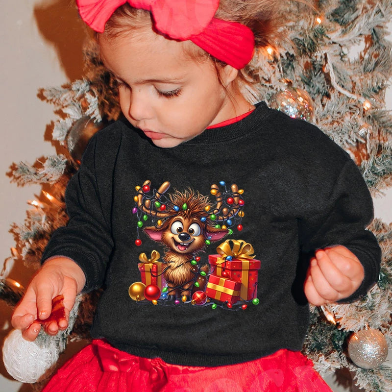 Boys &amp; Girls Elk Deer Print Christmas Sweatshirts childrensterritory