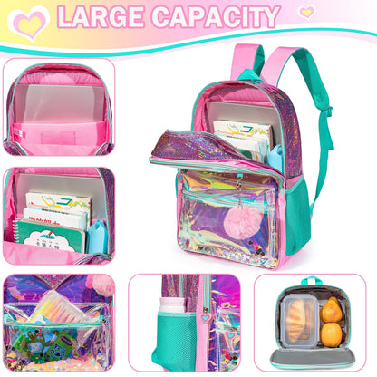 Sequin Heart and Star Design School Backpack Set for Girls childrensterritory