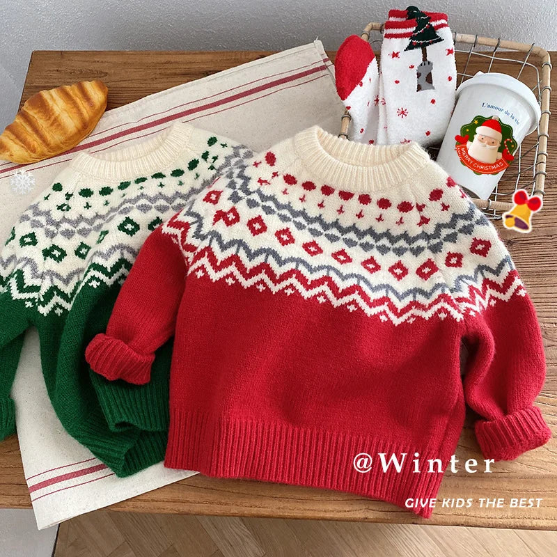 Boys' Long-Sleeved Knitted Winter Sweater