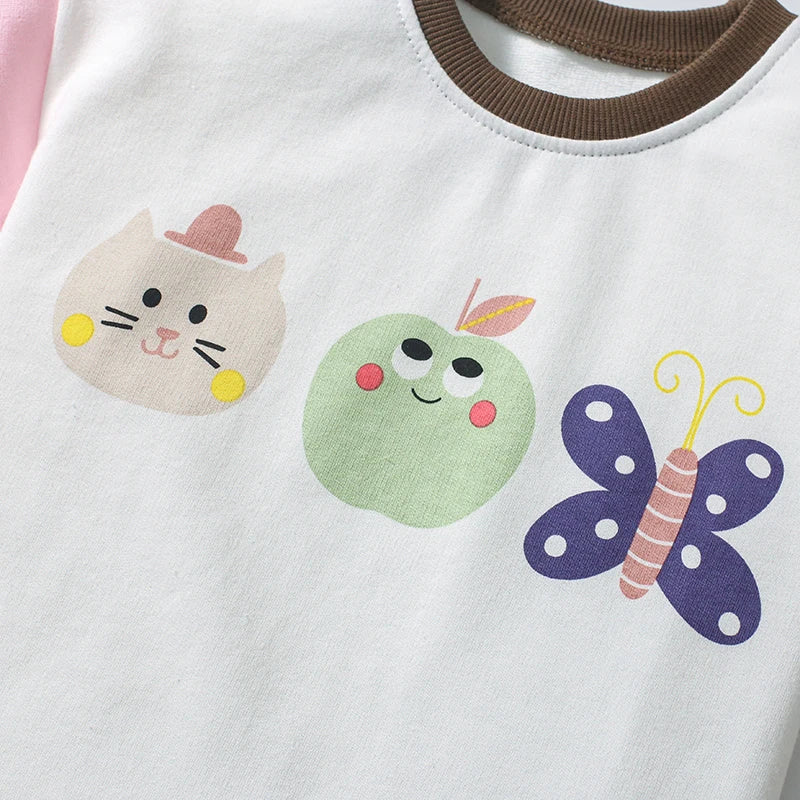 Kids Girls Cartoon Animals Design Cotton Tops + Pants Clothes Set childrensterritory