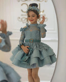 Girls' High Neck, Lace Sleeve, Corset, Fluffy Formal Party Dress childrensterritory