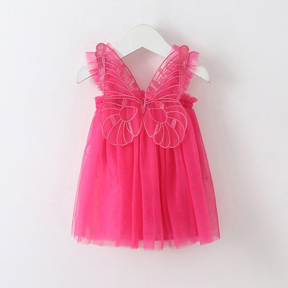 Baby Girl Sleeveless Tulle Birthday Party Dresses with Butterfly Wings childrensterritory