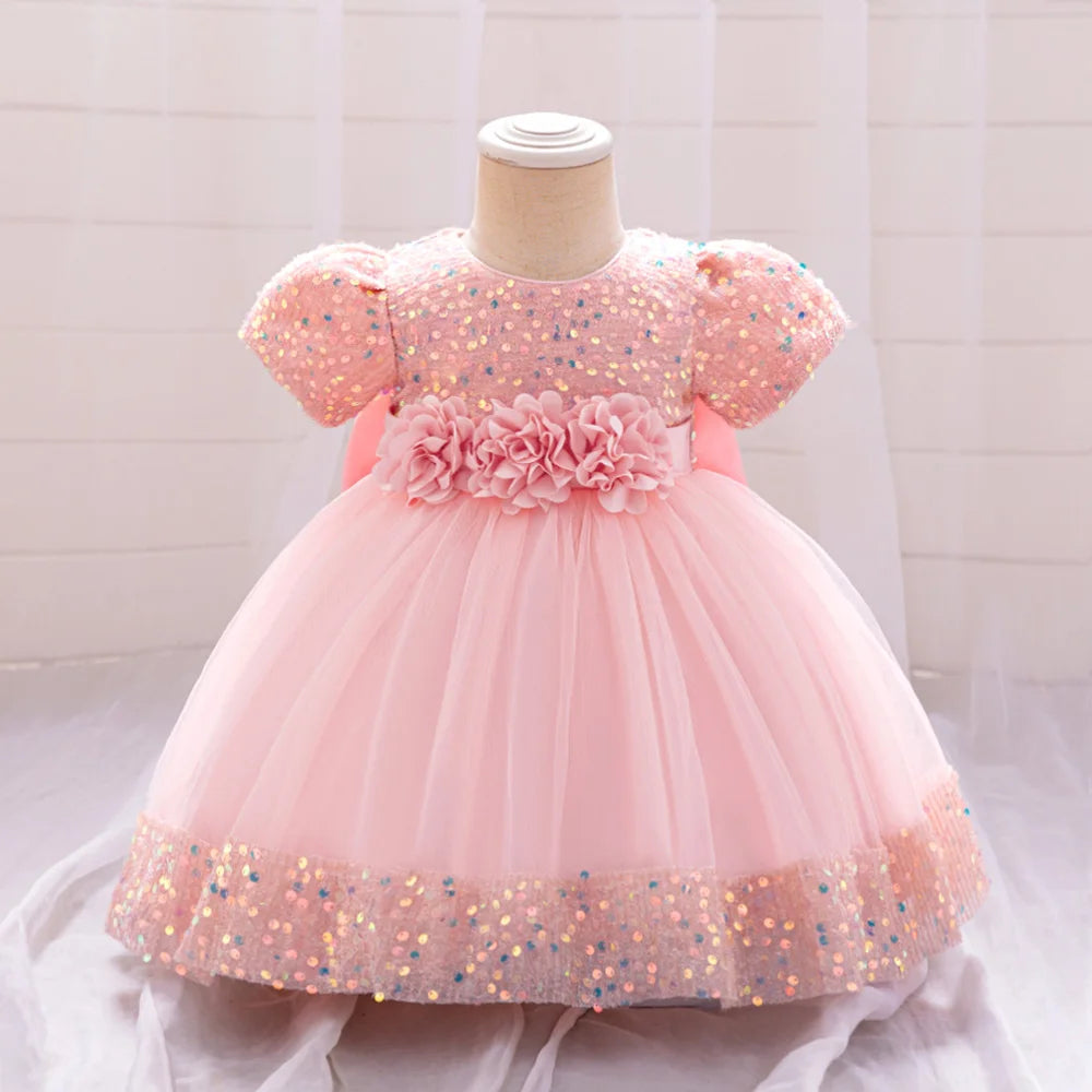 Baby Girl Sequin Lace Designed Fluffy Baptism, Birthday Dress
