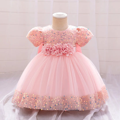 Baby Girl Sequin Lace Designed Fluffy Baptism, Birthday Dress