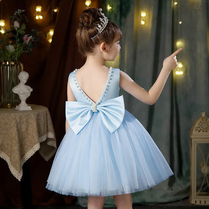 Sleeveless Bow Design Cute Princess Dresses For Girls childrensterritory