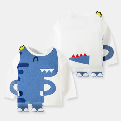 Little Boys Cartoon Dinosaur Design Long Sleeves Cotton T-shirt