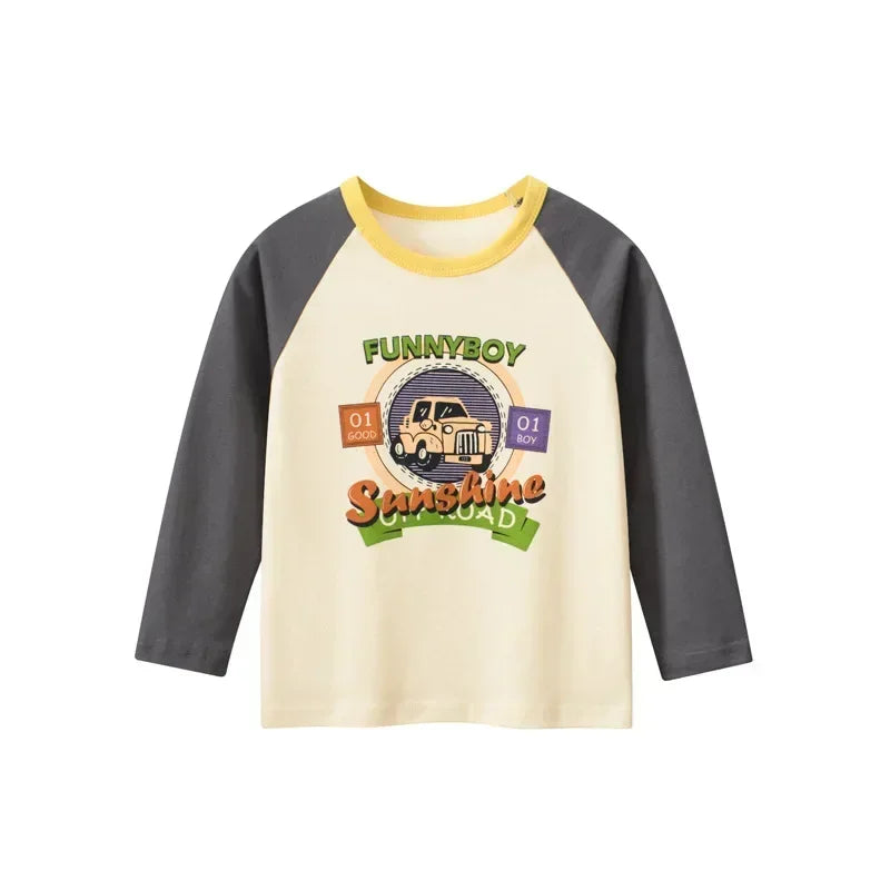 Rugby Letter Print Kids Boys Bottoming Cotton T-shirts