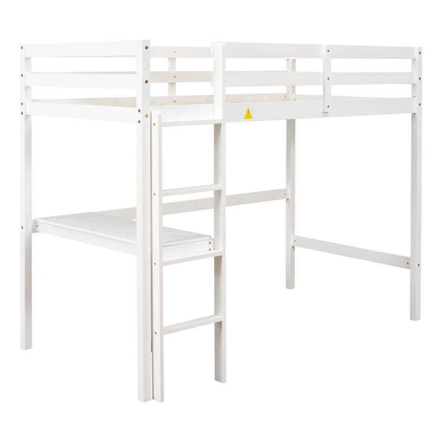 Simple Design Twin Loft Bed with Built-in Desk and Stairs childrensterritory