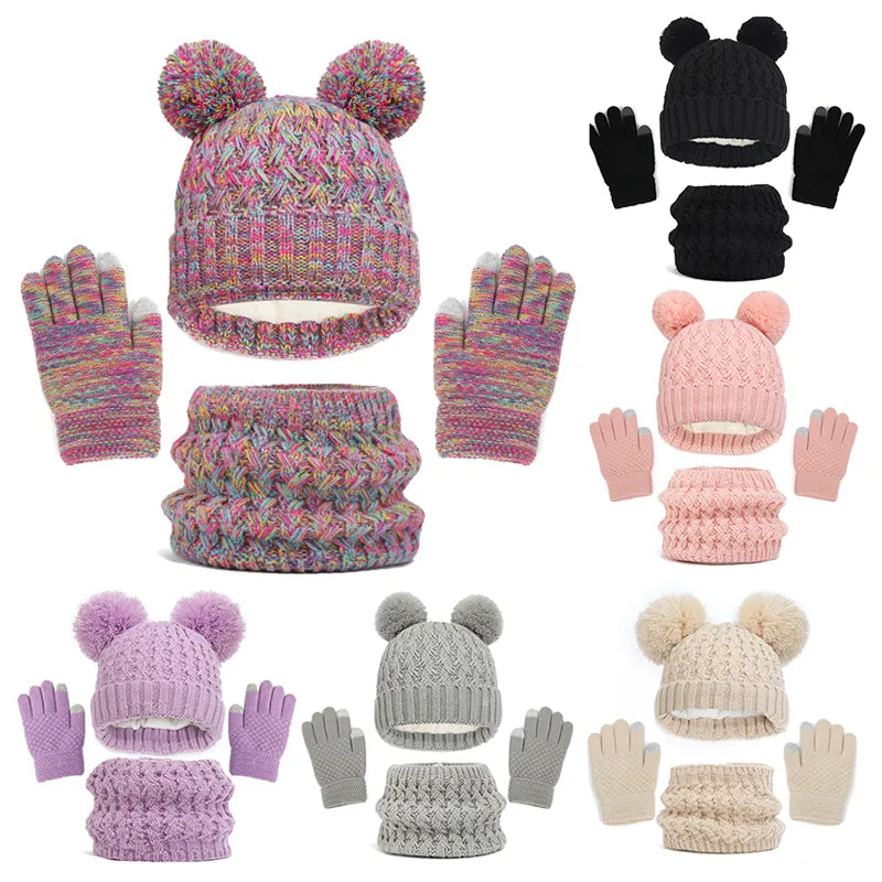 Thick Knitting Warm Baby/Kids Hat Gloves Scarf Set childrensterritory