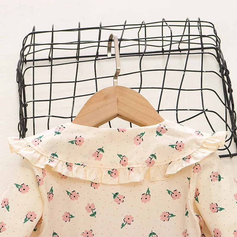 Girls' Long-Sleeved Flower Design Winter Dresses