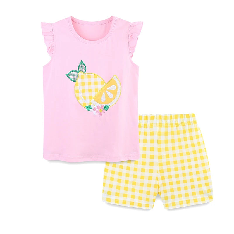 Sleeveless Lemon Print Casual Summer Clothing Set For Girls childrensterritory