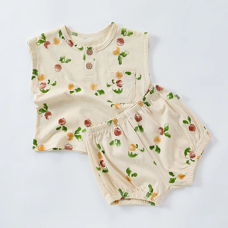 Baby Girl Printed 2pcs Top and Shorts Outfit Set for Summer childrensterritory
