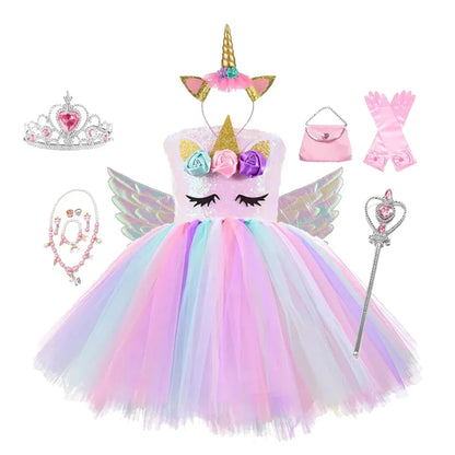 Kids Girls Unicorn Design LED Lights Sequin Tutu Dress for Halloween