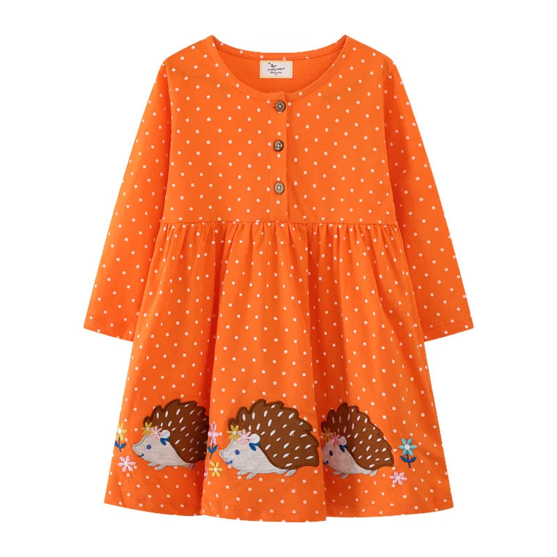 Rainbow Print Kids Girls Party Dresses for Autumn