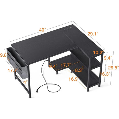 4L-shaped Gaming Computer Desk with Power Outlets childrensterritory