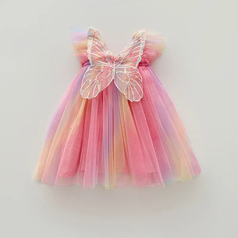 Little Girls Rainbow Stereoscopic Wings Design Summer Princess Dresses childrensterritory