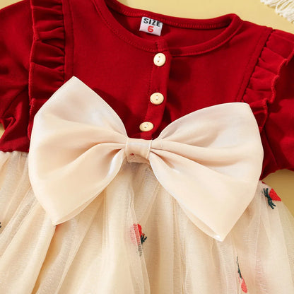 Baby Girls Bow Design Short Sleeves Summer Dresses