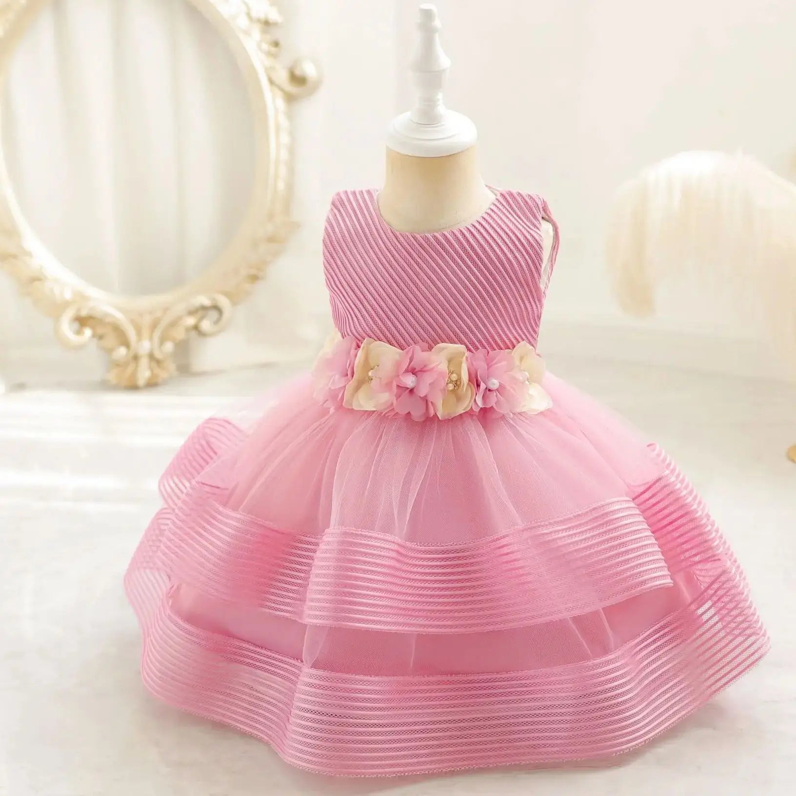 Baby Girls' Half-Sleeves Flower Design Party Dresses childrensterritory