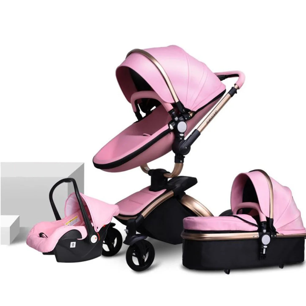 Two-way Foldable PU Leather Baby Stroller With Carseat