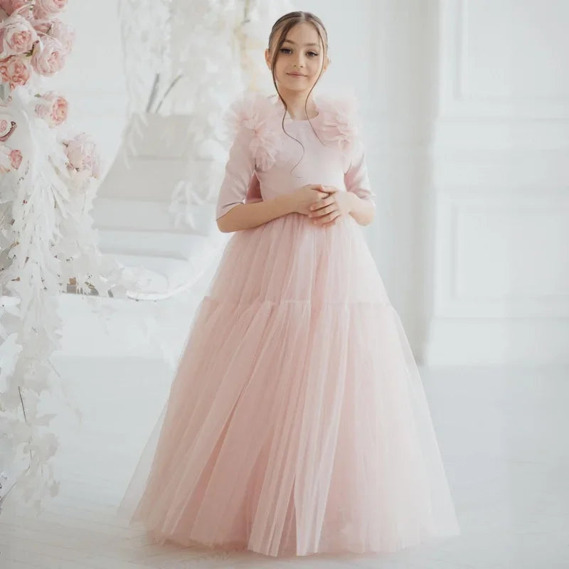 Tulle Flower Girl Dresses With Bow For Wedding Birthday