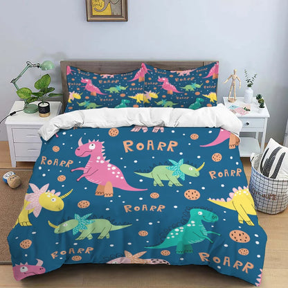 HD Cartoon Dinosaur Print Bedding Set for Kids Bed childrensterritory