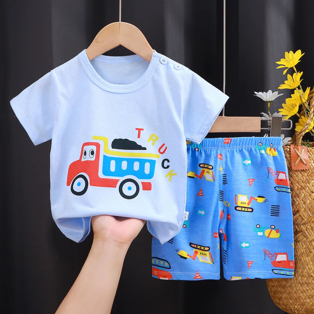 Little Boys Girls Cartoon Print Cotton Clothing Sets childrensterritory